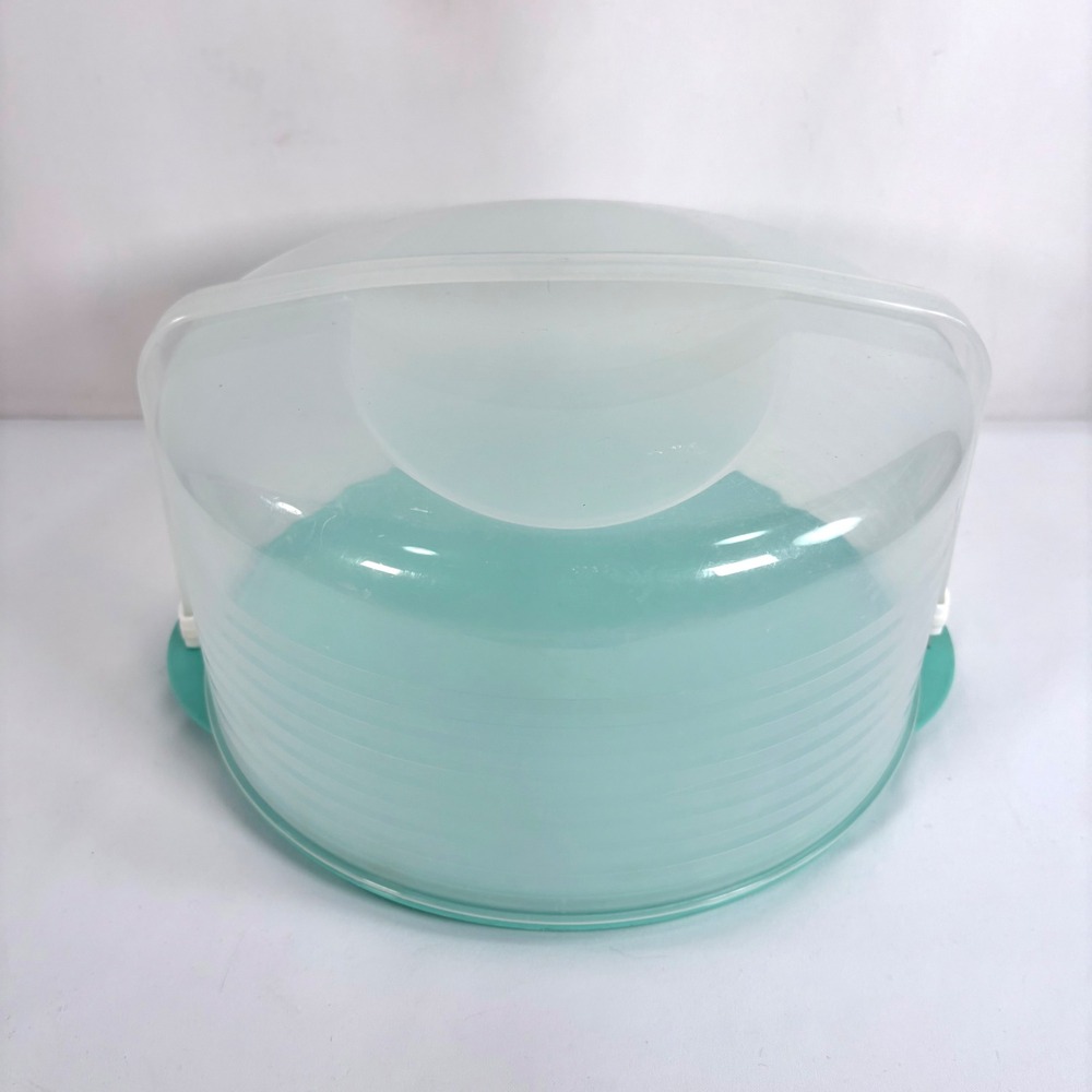 Tupperware Cake Taker Mint Green Reversible Base Translucent Lid 1256 1257 - Picture 3 of 7